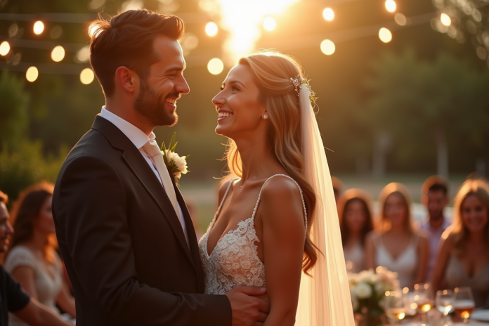 anniversaire-mariage-couple-joyeux Couple heureux pour leur huitieme anniversaire en plein air