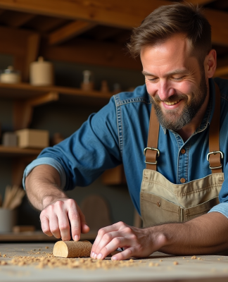 Homme artisan sculptant du bois dans un atelier traditionnel