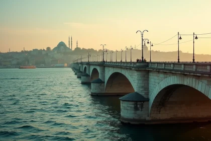 Vue panoramique du détroit du Bosphore à Istanbul séparant l'Europe et l'Asie avec ponts et minarets en arrière-plan