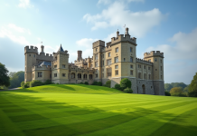 Château historique britannique avec jardins verts