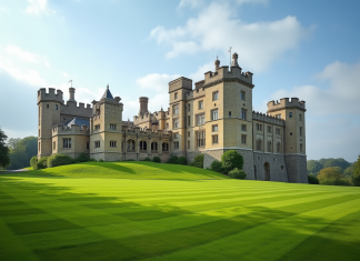 Château historique britannique avec jardins verts