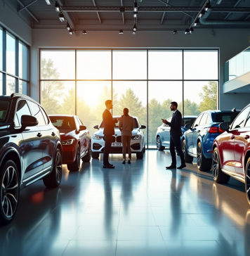 Vitrine moderne d un concessionnaire avec voitures 2025
