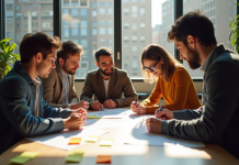 Equipe de designers collaborant autour d'une table pour le design