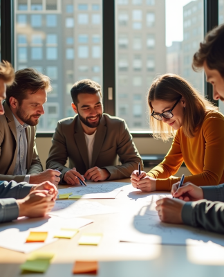 Equipe de designers collaborant autour d'une table pour le design