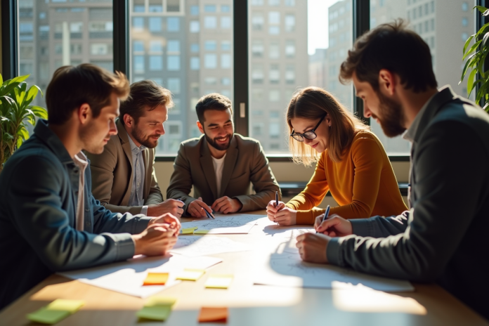 Equipe de designers collaborant autour d'une table pour le design