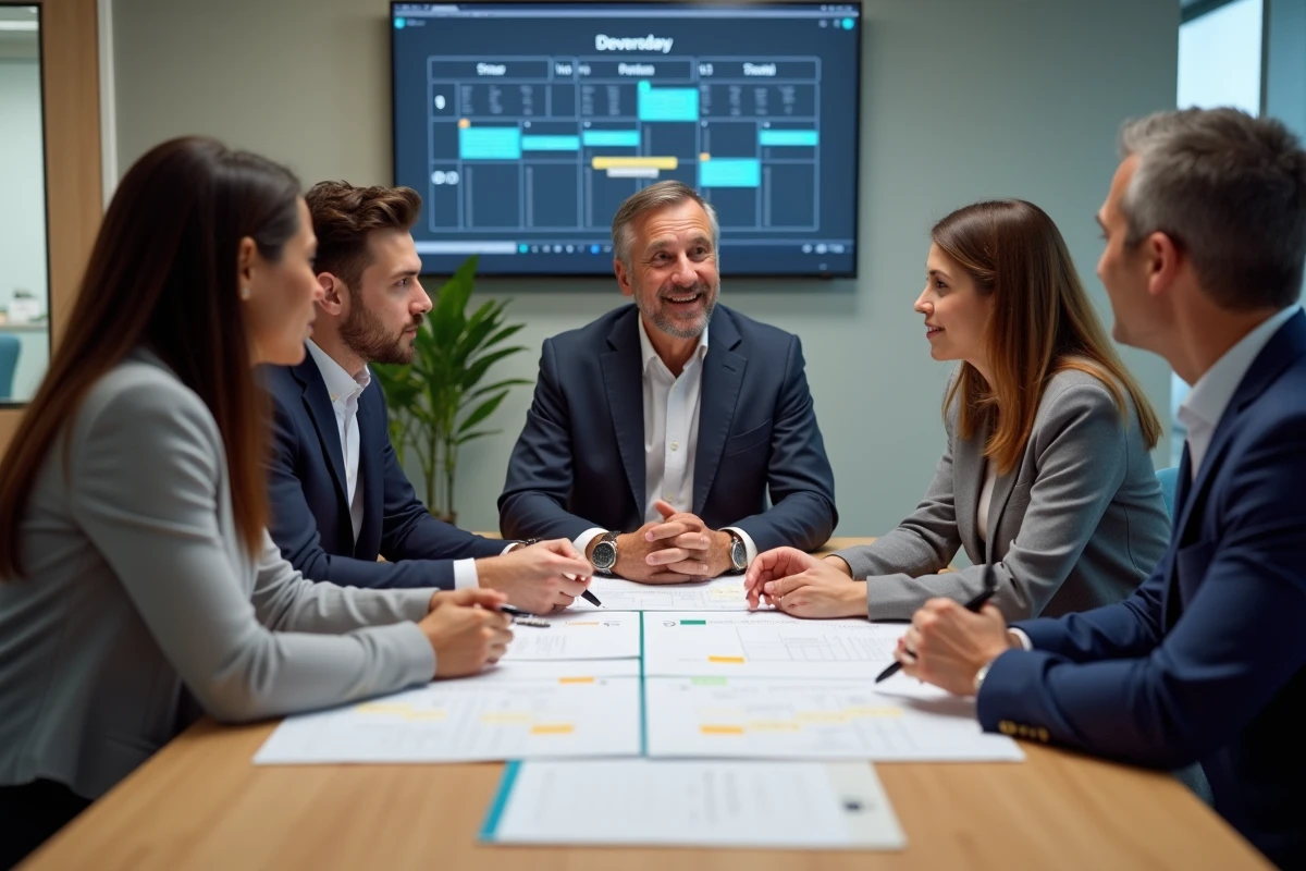 Groupe de professionnels planifiant la semaine au bureau