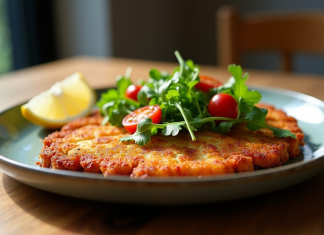 Mettre en valeur vos escalopes milanaises : le choix de l’accompagnement Milanese croustillante avec salade de roquette et tomates cerises