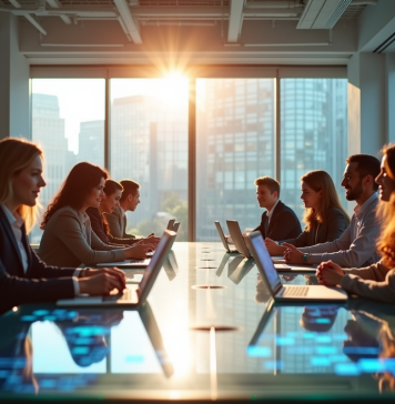 Espace de bureau moderne avec équipe diverse en réunion