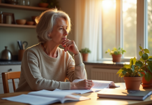Femme d'âge moyen lisant des documents au matin