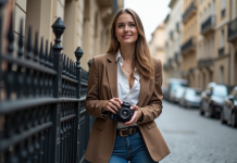 Rôle du mode: bien comprendre ses fonctions et avantages Femme élégante avec appareil photo vintage en ville