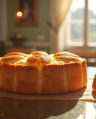 Gâteau basque exposé dans un musée en lumière naturelle