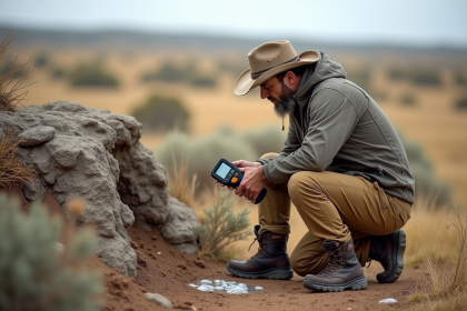 Géologue homme examinant des bulles de gaz sur un terrain