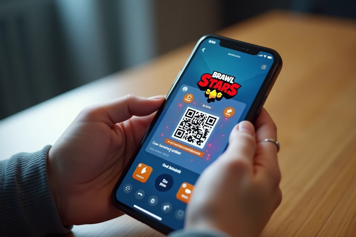 Gros plan sur un écran de smartphone affichant un code QR Brawl Stars encore actif en 2026