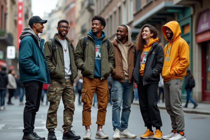 Groupe de jeunes adultes en streetwear dans la ville
