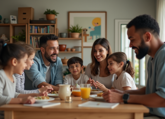 Types de parents : énumération des 4 profils à connaître en éducation Quatre adultes de différentes ethnies autour d'une table illustrant la parentalite diverse