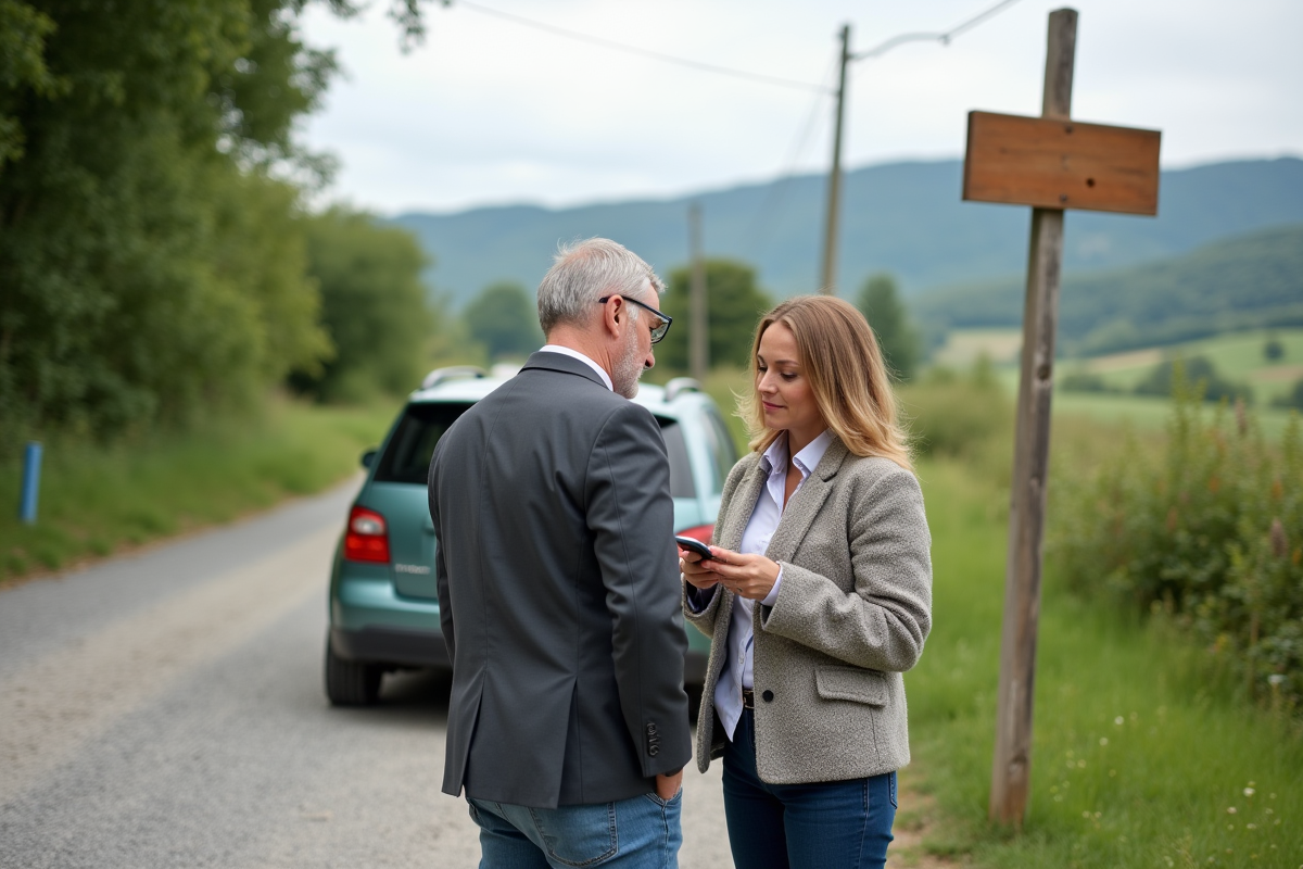Homme et femme vérifiant une application de covoiturage