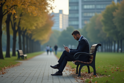 Homme d affaires seul sur un banc de parc urbain