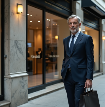 Chute du luxe : raisons et impacts sur le marché de haut de gamme Homme en costume dans une boutique vide en déclin