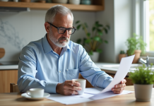 Retraite : faut-il éviter de trop épargner pour la retirer plus tard ? Homme d'âge moyen réfléchissant avec documents financiers