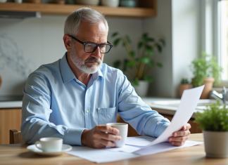 Retraite : faut-il éviter de trop épargner pour la retirer plus tard ? Homme d'âge moyen réfléchissant avec documents financiers