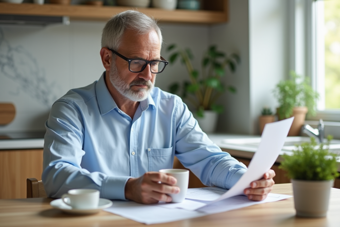 homme-retraite-gestion-finances Homme d'âge moyen réfléchissant avec documents financiers