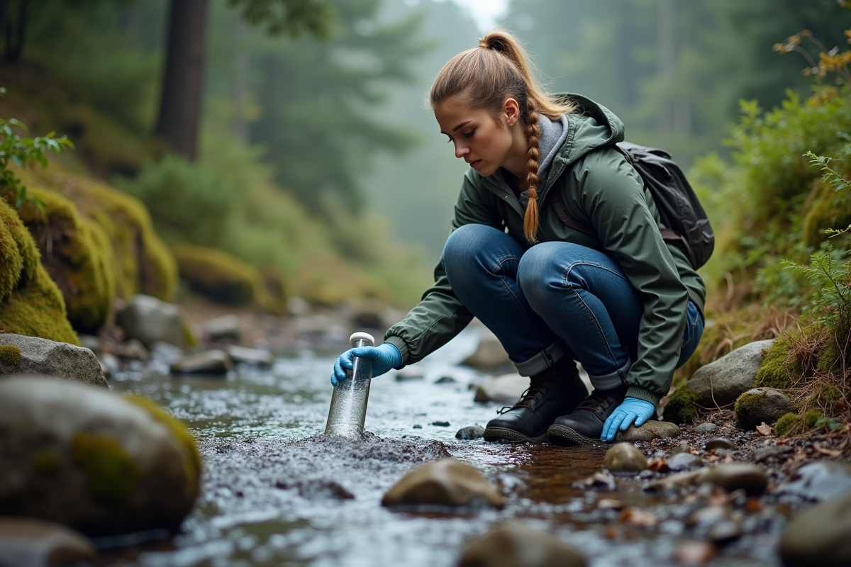 Jeune femme scientifique prenant des échantillons d