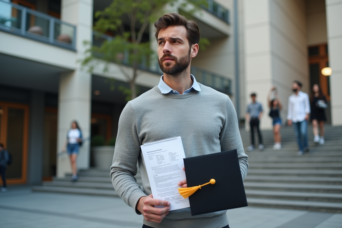 Jeune homme avec diplôme et documents de prêt étudiant