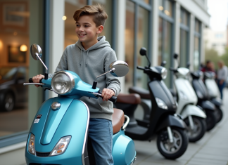 Le prix d’un scooter 50cc neuf vs d’occasion : quelle option privilégier ? Jeune garçon inspectant un scooter 50cc neuf à l'extérieur