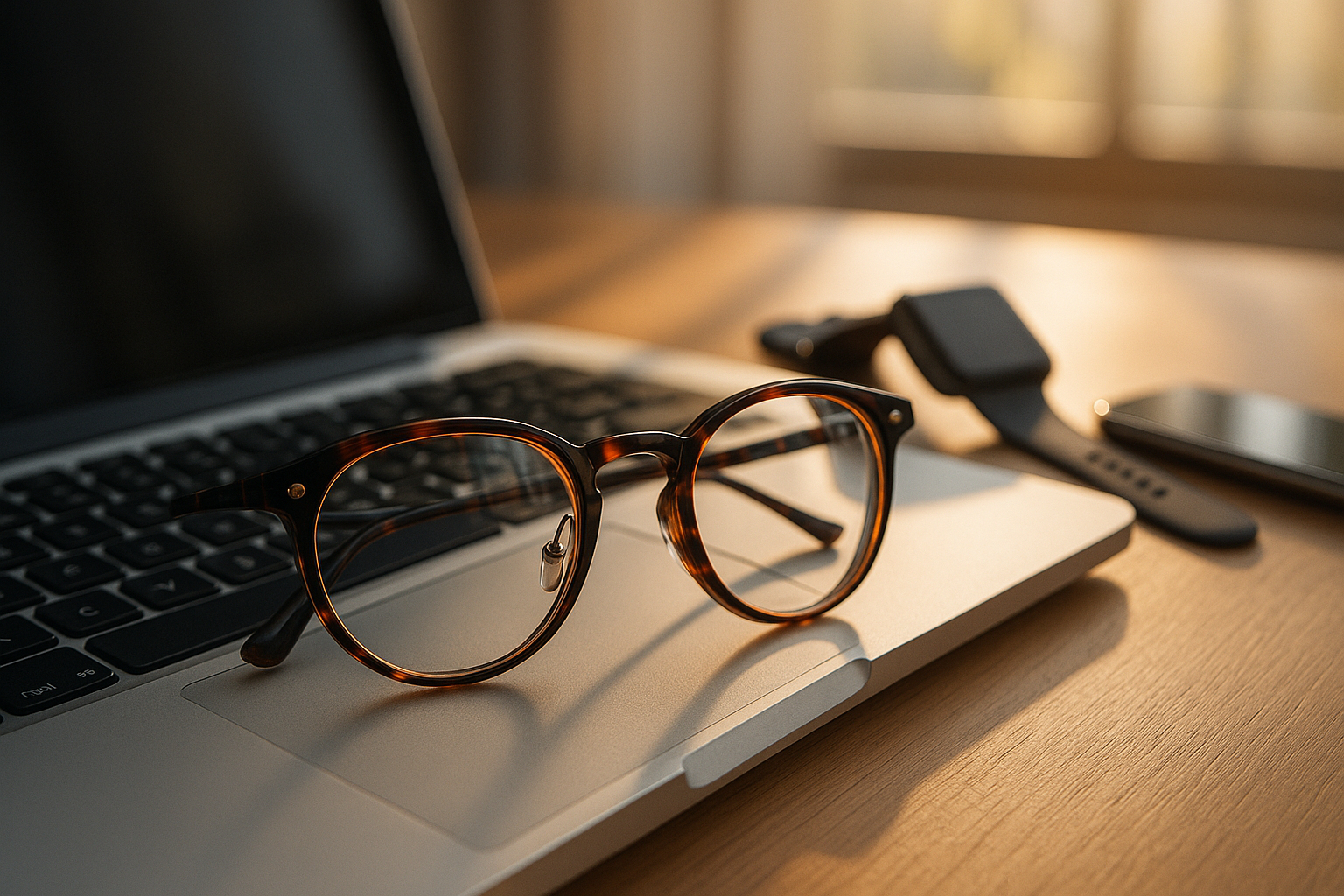 Lunettes stylées sur un clavier d