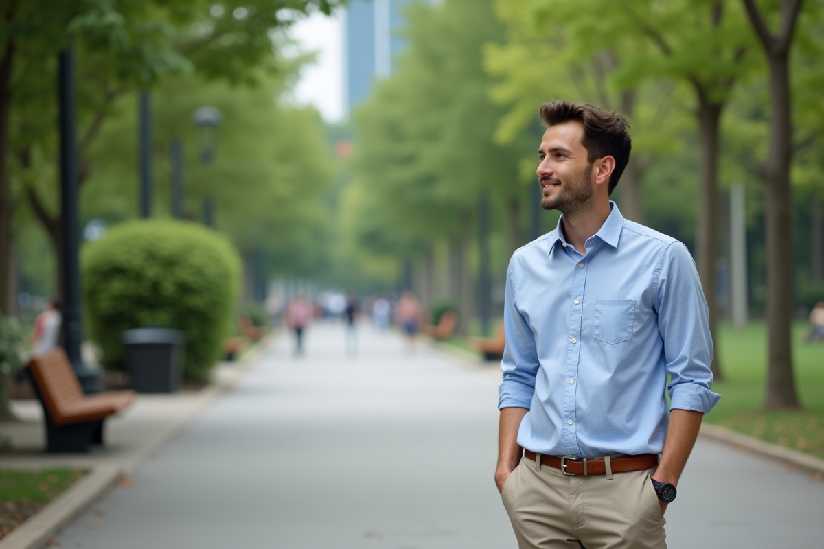 Homme confiant dans un parc urbain en pleine nature