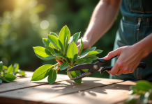 Mains de jardinier préparant un oleander en extérieur