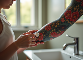 Comment prendre soin de son tatouage japonais ? Jeune appliquant creme sur tatouage japonais vibrant