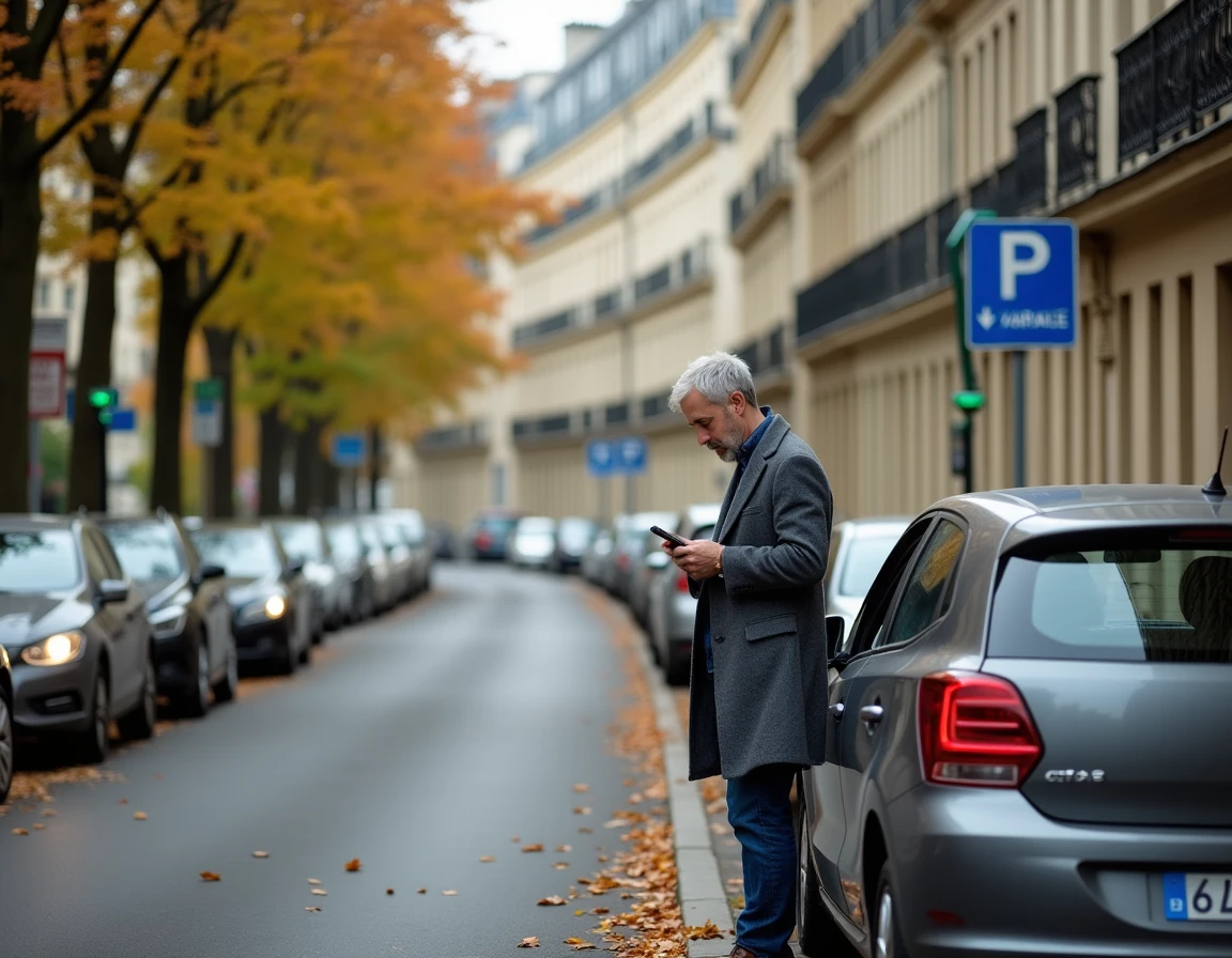 Rue résidentielle calme du 14e arrondissement de Paris près de la Porte de Vanves avec des voitures garées le long d'un boulevard bordé d'arbres en automne