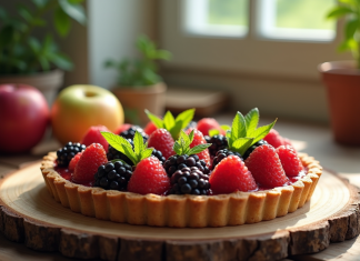 Tarte aux fruits exotiques avec elderberries et emu pommes