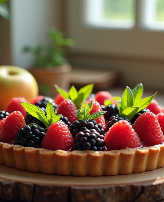 Tarte aux fruits exotiques avec elderberries et emu pommes