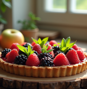 Tarte aux fruits exotiques avec elderberries et emu pommes
